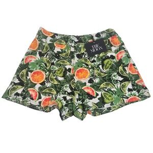 NWT The Moon Womens Large Tropical Fruit‎ Citrus High Waist Shorts Skort Summer